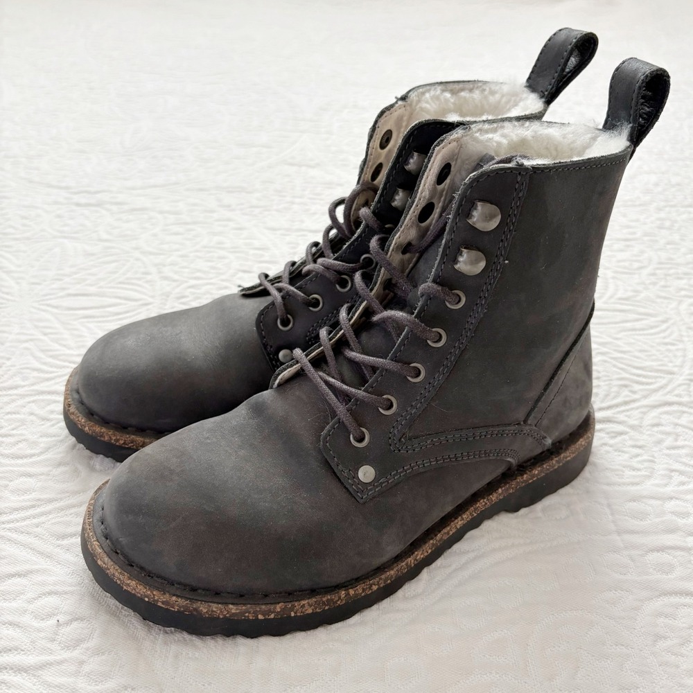 Birkenston Bryson Shearling Nubuck Boots, Graphite Sz 36